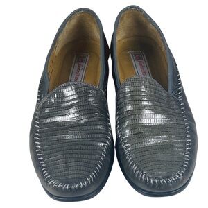 Sandro Moscoloni Genuine Lizard Gray Leather Men's Loafers Sz 7D Quiet Luxury